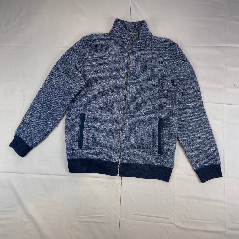 Old Navy Men's M Navy Gray Marled Full Zip Sweater Jacket Ribbed Trim 100 Knit
